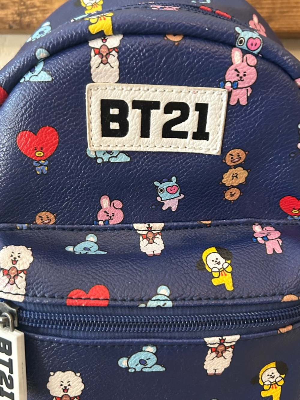 BT21 Girls Mini Backpack Navy Blue Character Print Faux Leather - Picture 2 of 8